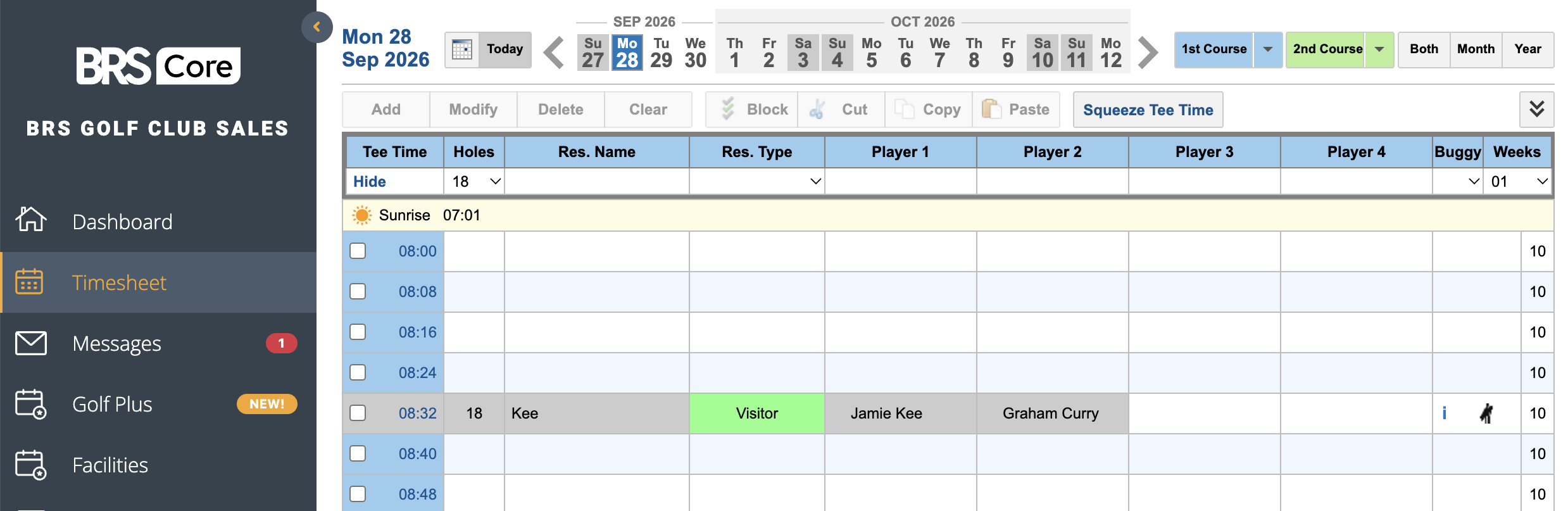 A booking on the BRS tee sheet