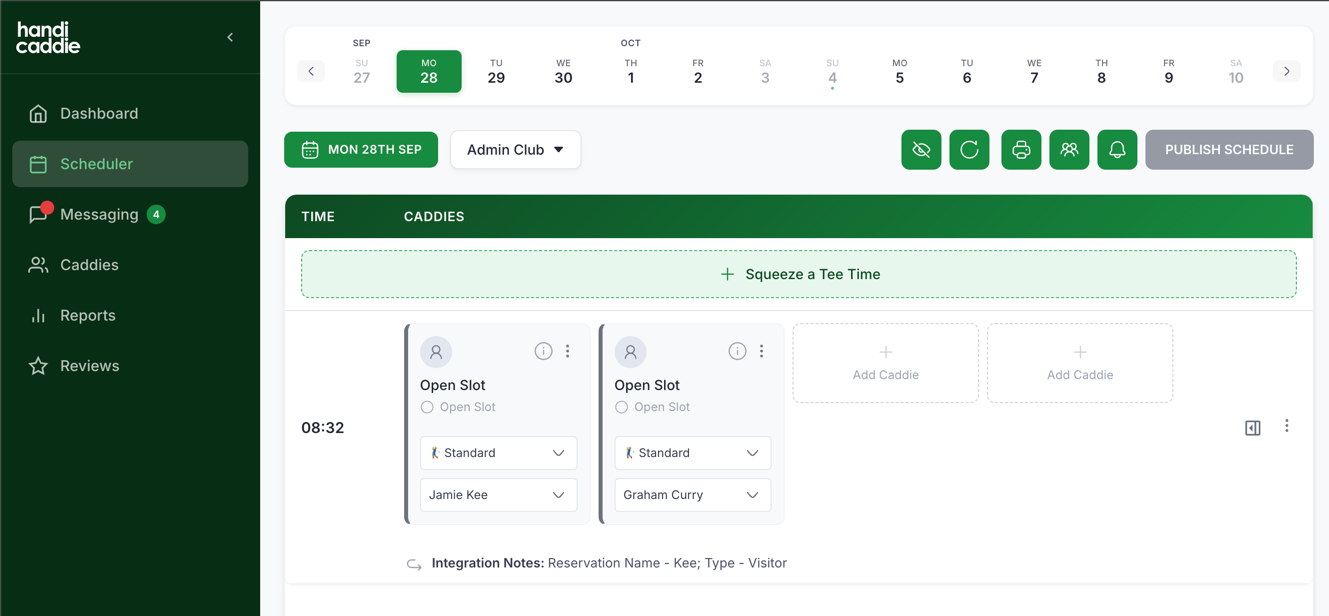 Handicaddie Scheduler with BRS booking