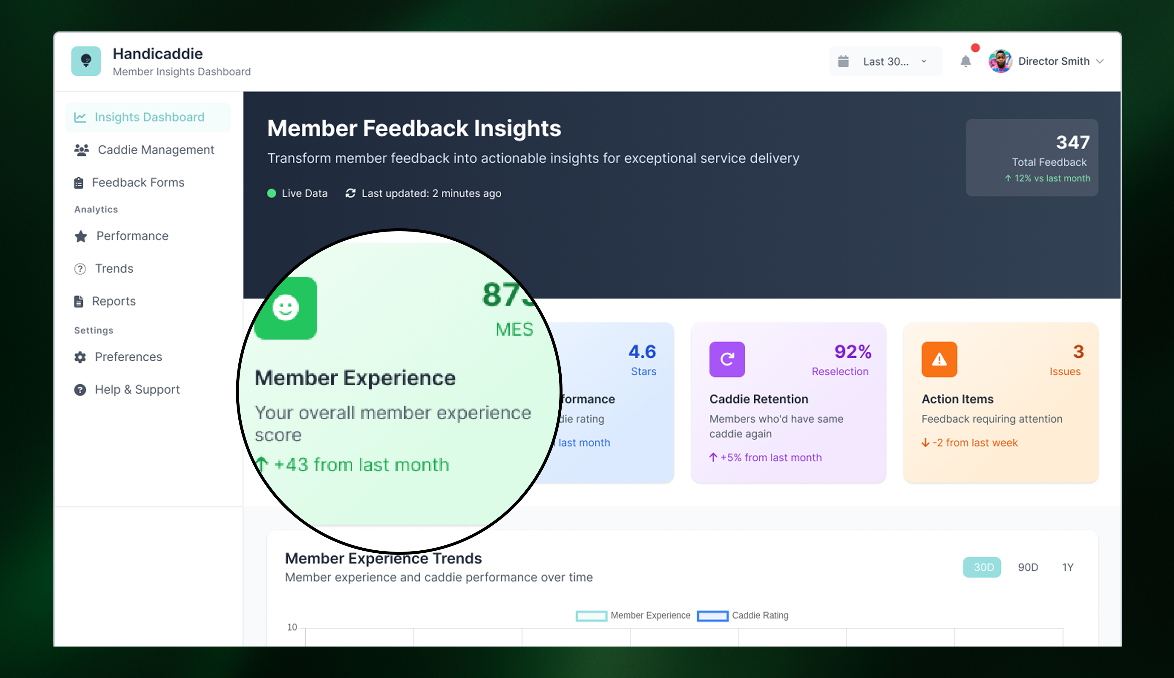 Handicaddie Member Insights Dashboard Screenshot