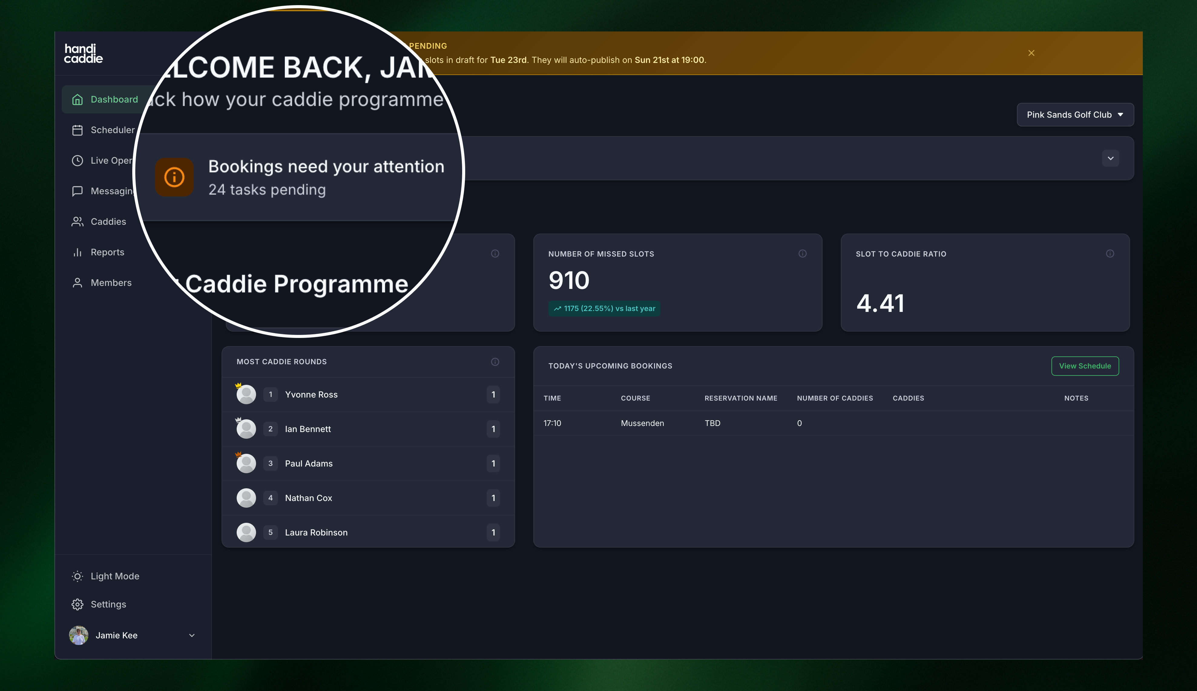 Handicaddie Intelligent Task Management Screenshot